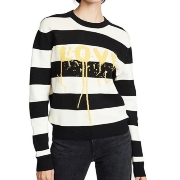 Zadig & Voltaire Life Co Love Striped Black, White, Yellow Sweatshirt - Picture 1 of 13